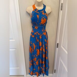 NWT Anthropologie ABEL THE LABEL Blue Orange Floral Halter Maxi Long Dress